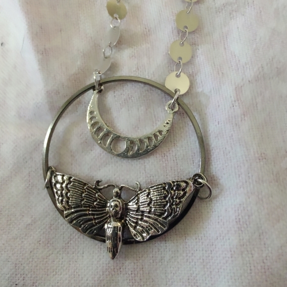 Silver Moon and Death Moth necklace - Picture 1 of 2